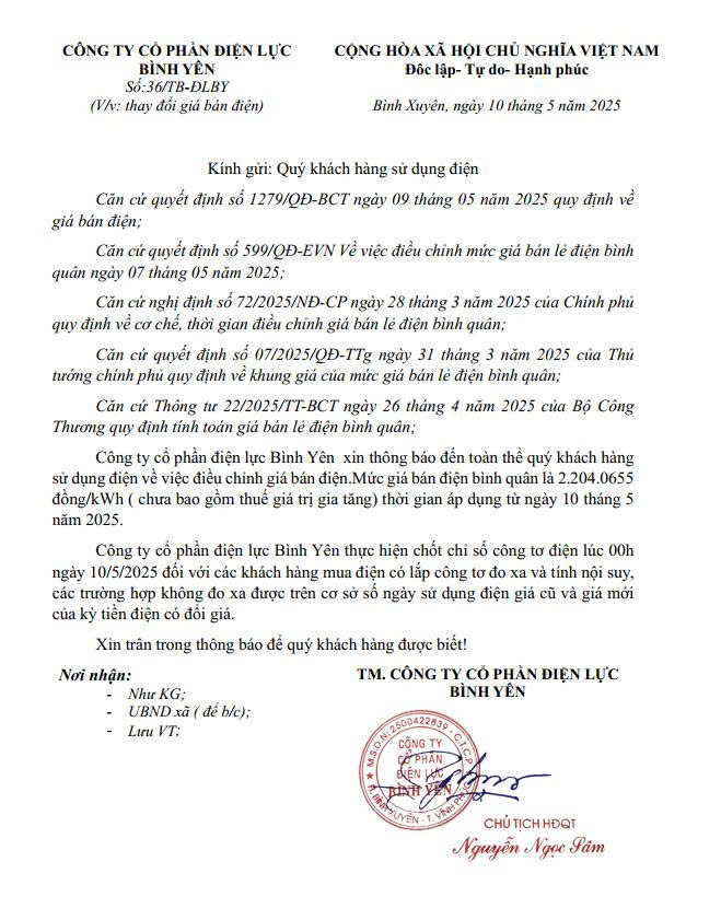 Thay đổi gián bán điện từ tháng 05/2025